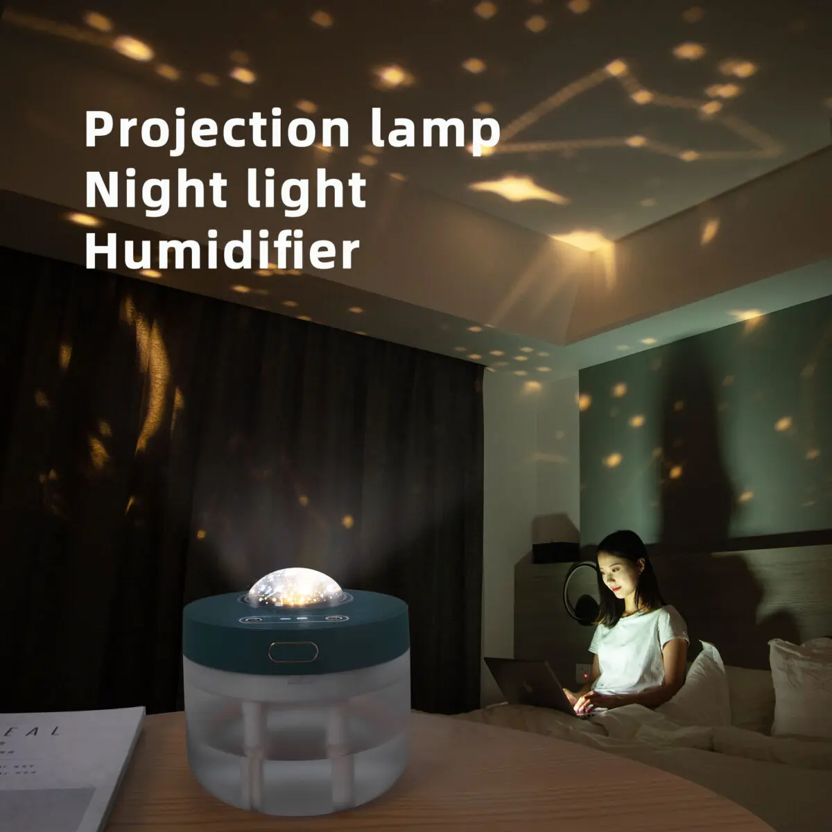 Projection Humidifier Portable Rechargeable Rotating Projection Night Light Bedroom Moisturizing Double Spray Double Fog - Image 7