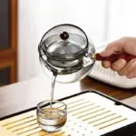Semi-automatic Rotary Heat-resistant Glass Teapot Lazy Tea Making With Infuser And Wooden Handle Office Home Accessories Kitchen Gadgets - Image 2