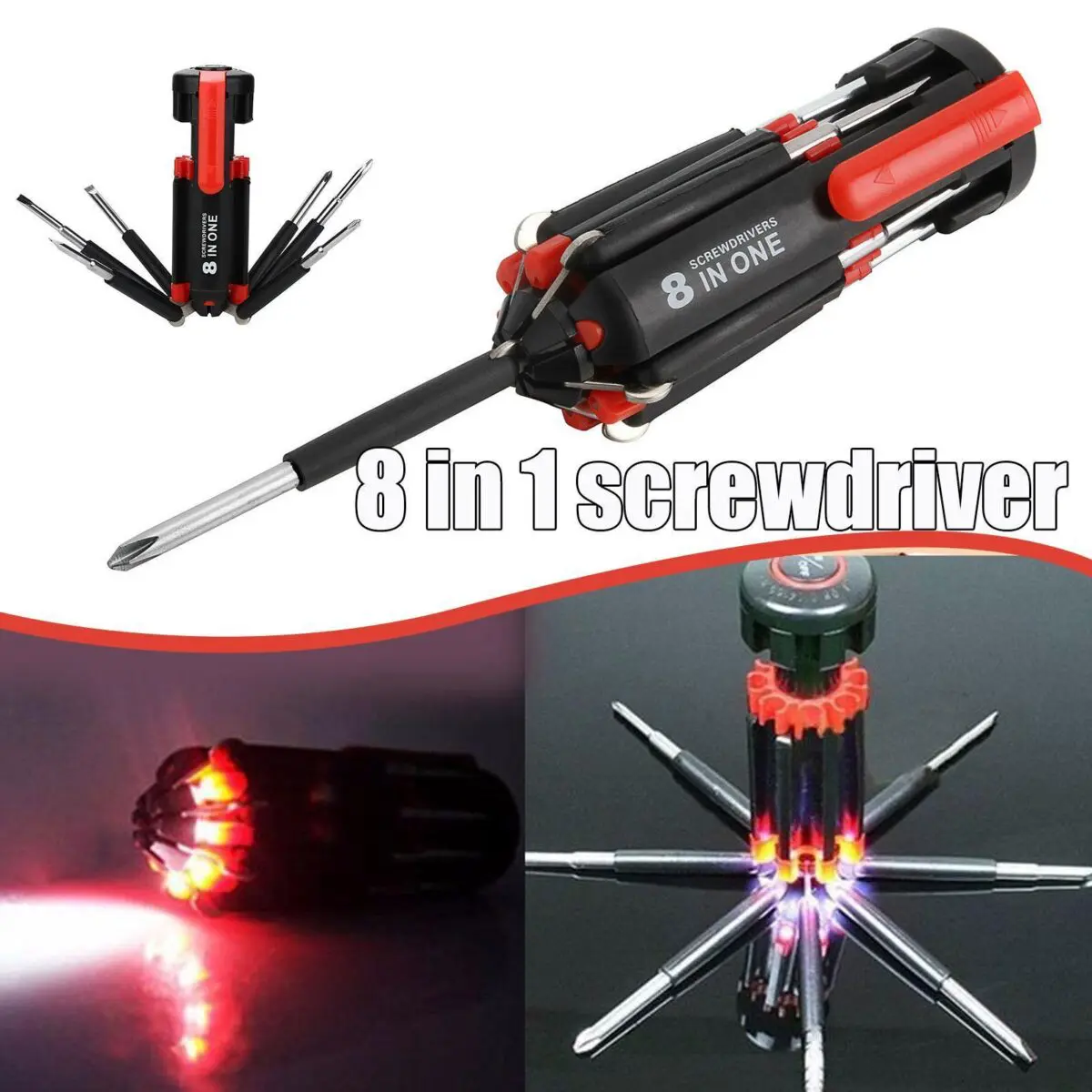 Car Supplies 8 In 1 Screwdriver With LED Flashlight Car Portable Multifunctional Outdoor Tools - Image 4
