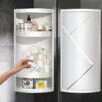 Rotatable Bathroom Makeup Organizer Corner Plastic Wall Mounted Storage Rack Box - Image 4