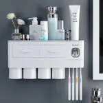 Non-marking Hanging Magnetic Toothbrush Holder Single Drawer Storage Rack With Toothpaste Squeezer Toiletry Set - Image 2