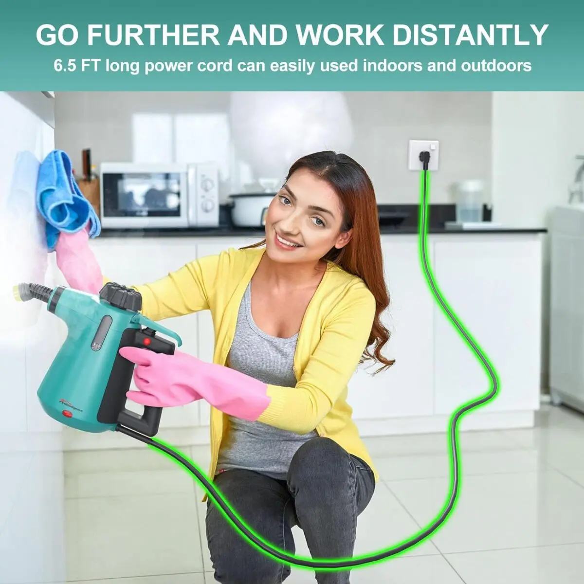 Handheld Steam Cleaner For Home Use, Steamer For Cleaning With Lock Button And 7 Accessory Kit Handheld Pressurized Steamer For Sofa, Bathroom, Car, Floor, Kitchen, Portable Natural Steam Cleaner - Image 7