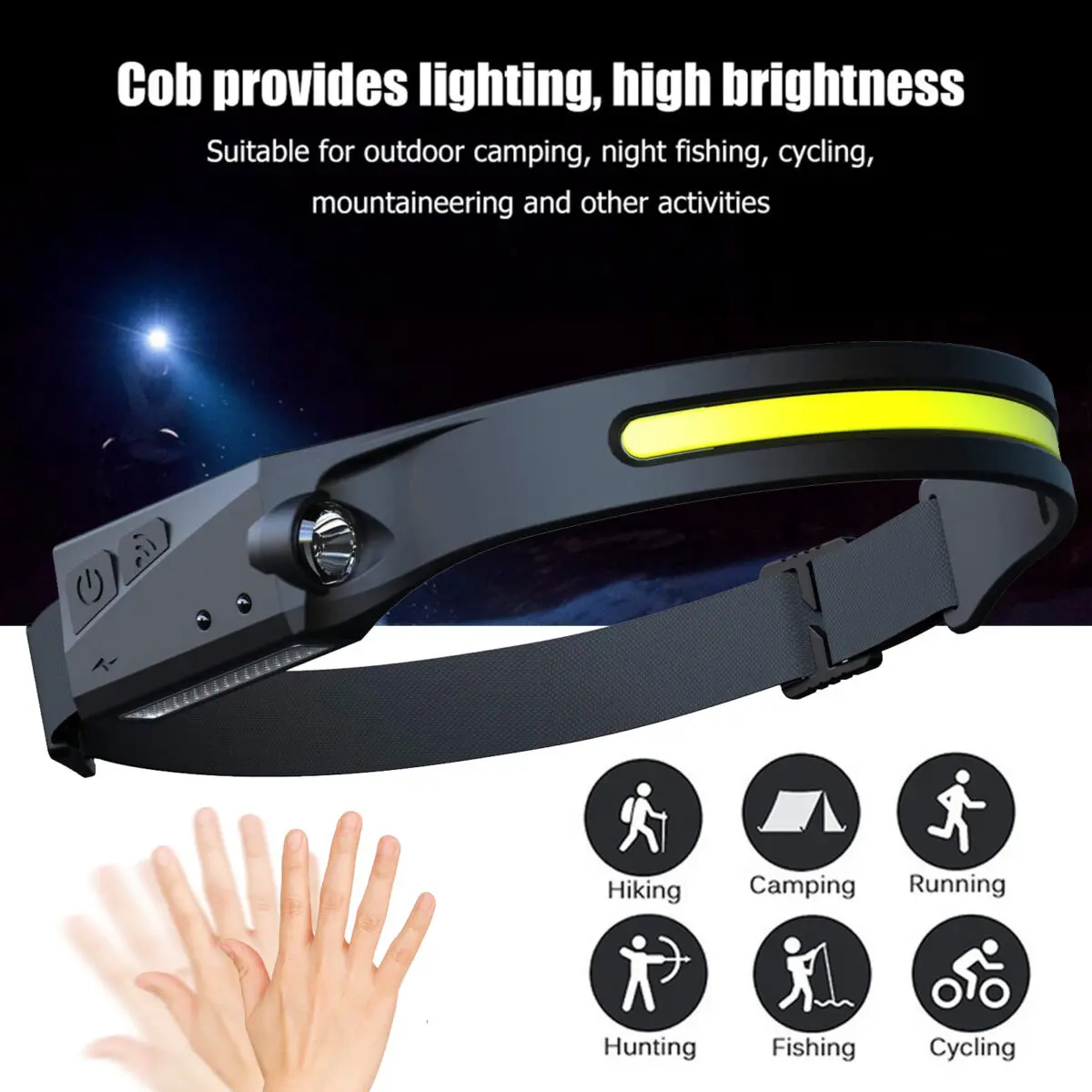 COB LED Induction Riding Headlamp Flashlight USB Rechargeable Waterproof Camping Headlight With All Perspectives Hunting Light - Image 1