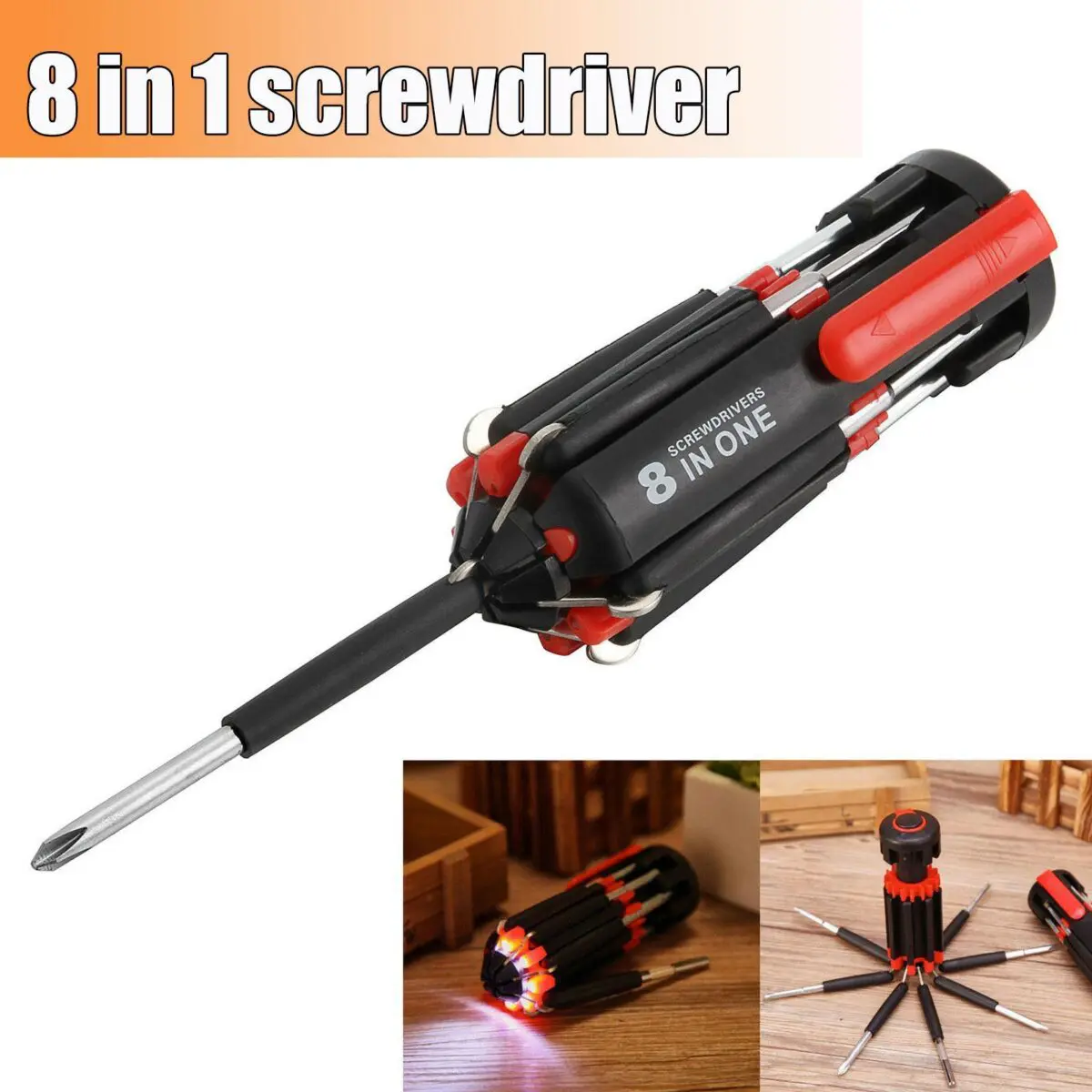 Car Supplies 8 In 1 Screwdriver With LED Flashlight Car Portable Multifunctional Outdoor Tools - Image 2