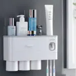 Non-marking Hanging Magnetic Toothbrush Holder Single Drawer Storage Rack With Toothpaste Squeezer Toiletry Set - Image 6