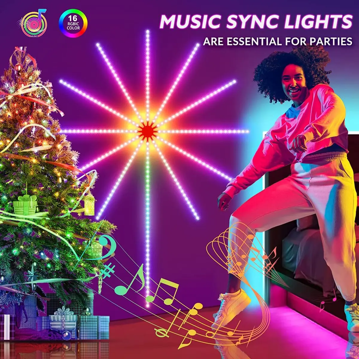 Firework Lights LED Strip Music Sound Sync Color Changing Remote Control LED Firework Light For Room Party - Image 1