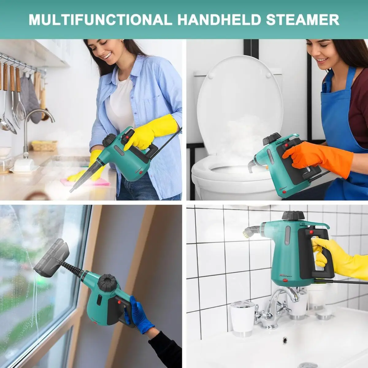 Handheld Steam Cleaner For Home Use, Steamer For Cleaning With Lock Button And 7 Accessory Kit Handheld Pressurized Steamer For Sofa, Bathroom, Car, Floor, Kitchen, Portable Natural Steam Cleaner - Image 3