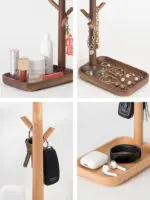 Nordic Black Walnut Solid Wood LED Table Lamp Key Holder Rechargeable Desk - Image 5