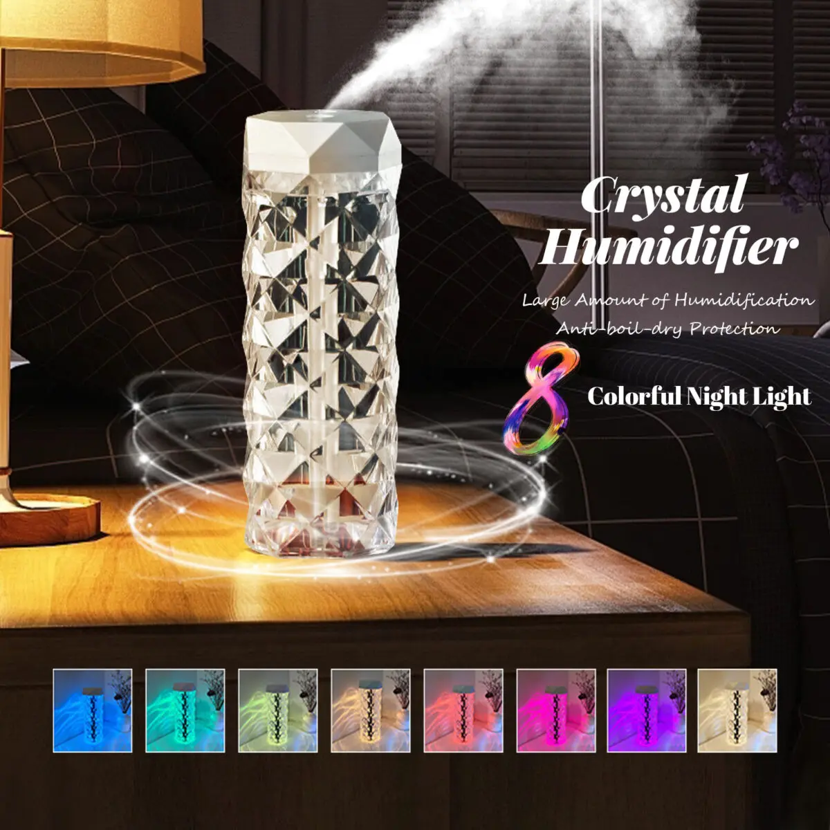 Crystal Lamp Air Humidifier Color Night Light Touch Lamp With Cool Mist Maker Fogger LED Atmosphere Room Decoration Home Decor Lights - Image 1