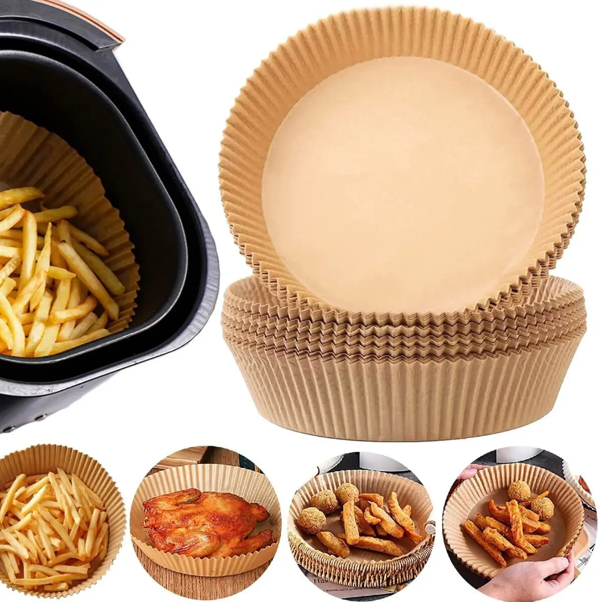 Air Fryer Paper Food Disposable Paper Liner Airfryer Kitchen Cookers Oil-proof Barbecue Plate Steamer Fryer Baking Accessories - Image 1