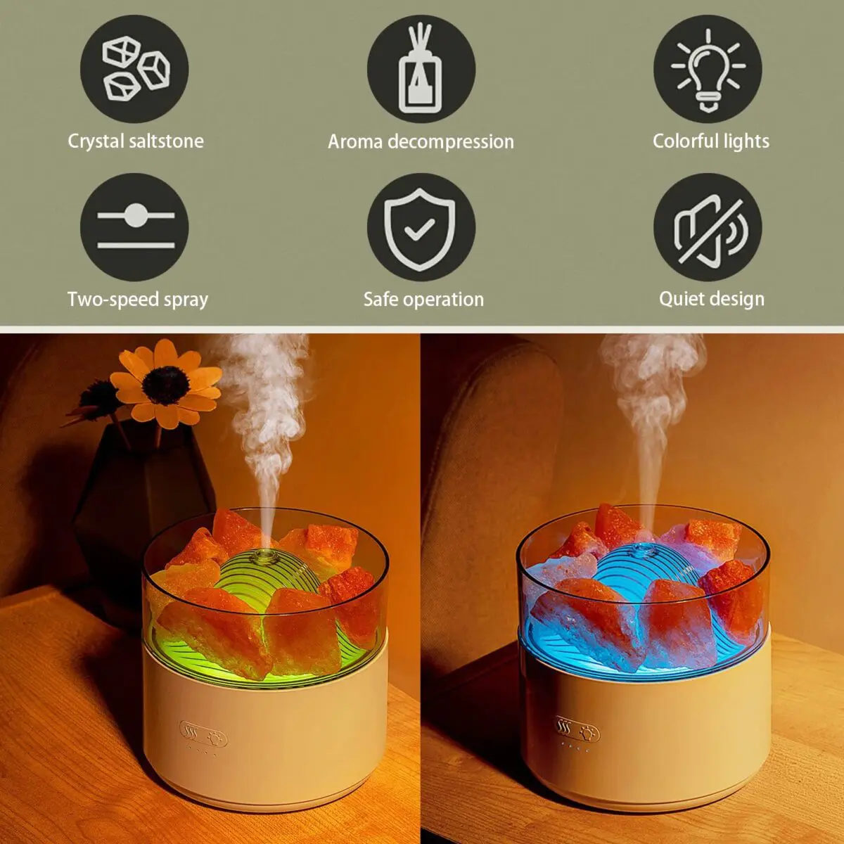 Cool-Mist Impeller Air Humidifier Crystal Salt Aroma Diffuser Incense Machine Fogger Essential Oil Lamp Difusor Ambient Light - Image 5