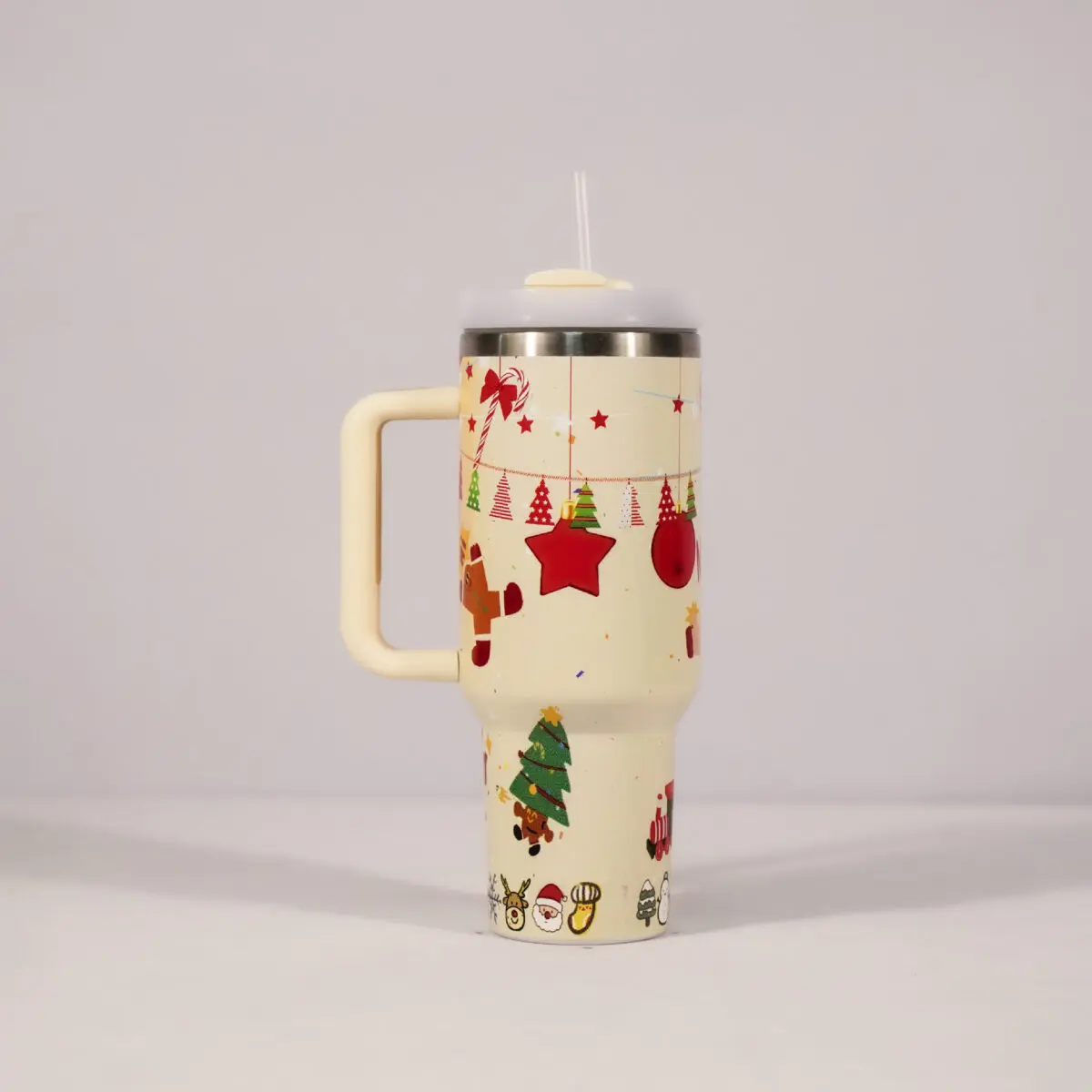 New Christmas Pattern Mug With Handle Lid Straw Drinkware Stainless Steel Vacuum Tumbler Large Capacity Car Travel Coffee Cup - Image 10