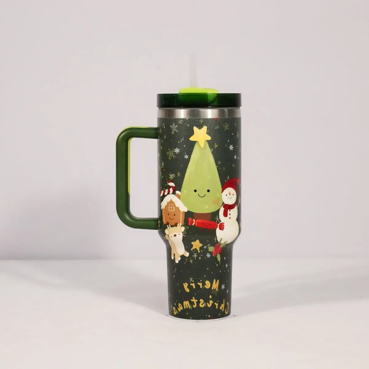 New Christmas Pattern Mug With Handle Lid Straw Drinkware Stainless Steel Vacuum Tumbler Large Capacity Car Travel Coffee Cup - Image 9