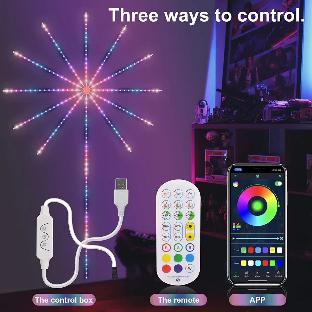 Firework Lights LED Strip Music Sound Sync Color Changing Remote Control LED Firework Light For Room Party - Image 2