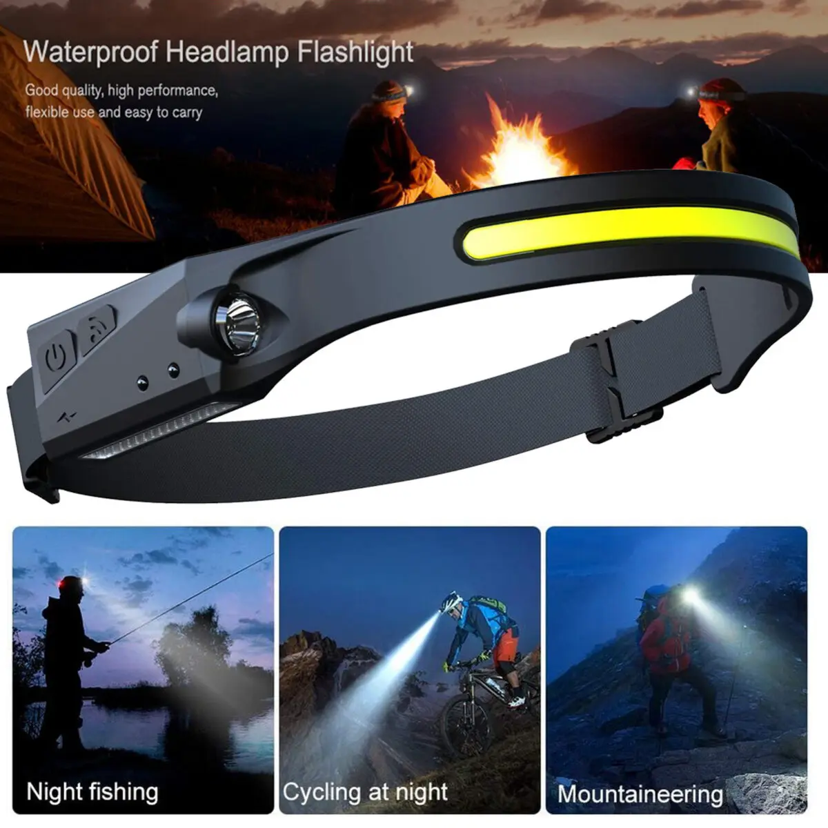 COB LED Induction Riding Headlamp Flashlight USB Rechargeable Waterproof Camping Headlight With All Perspectives Hunting Light - Image 2