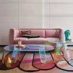 Acrylic Rainbow Color Coffee Table, Iridescent Glass End Table Round Side Table Modern Accent TV Table For Living Bed Room Decoration - Image 3